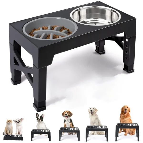 Elevated Dog Feeder Bowls Adjustable Raised Stand with Double Stainless